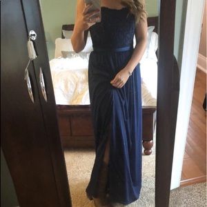 David’s Bridal Marine Blue Bridesmaid Dress
